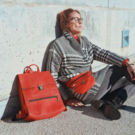 Vintage Backpack "Red” Natural leather BioCuir® Unique Piece no. 8387 