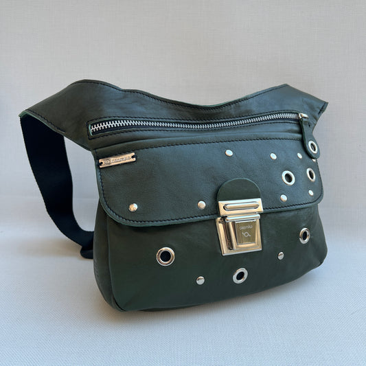 Premium Green &amp; Silver BioCuir® natural leather Unique Piece No. 12884