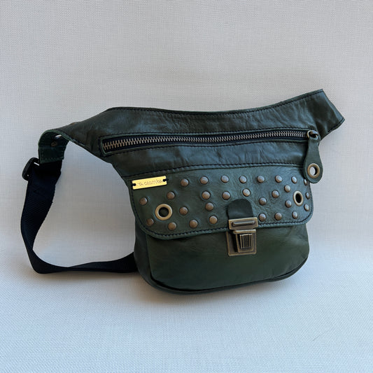 Mini Premium Green &amp; Old Gold BioCuir® natural leather Unique Piece No. 13121