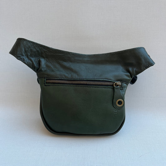 Mini Premium Green &amp; Old Gold BioCuir® natural leather Unique Piece No. 13121