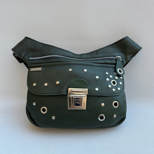 Premium Green &amp; Silver BioCuir® natural leather Unique Piece No. 13012