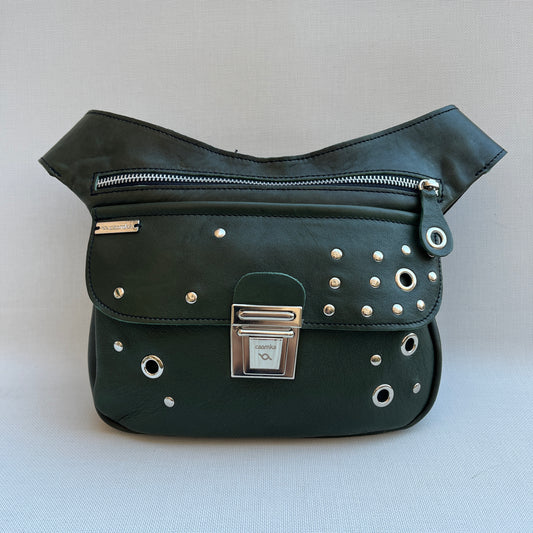 Premium Green &amp; Silver BioCuir® natural leather Unique Piece No. 13043