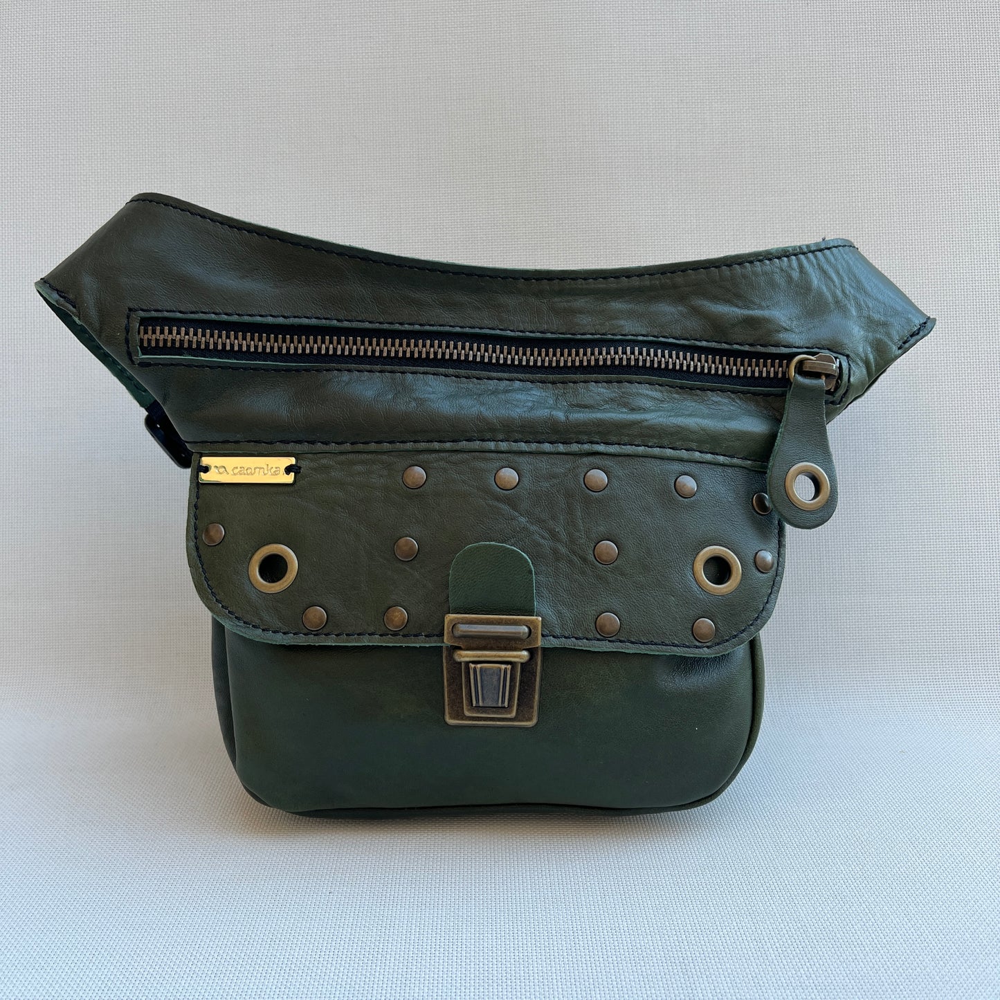 Mini Premium Green &amp; Old Gold BioCuir® natural leather Unique Piece No. 12882
