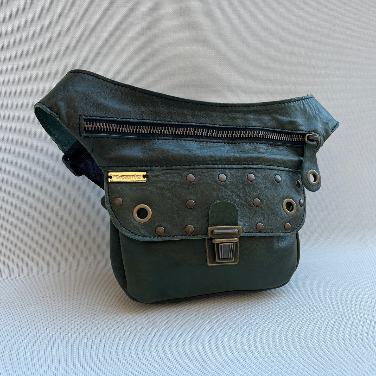 Mini Premium Green &amp; Old Gold BioCuir® natural leather Unique Piece No. 12882