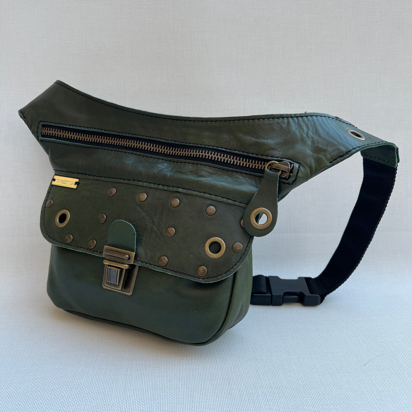 Mini Premium Green &amp; Old Gold BioCuir® natural leather Unique Piece No. 12882