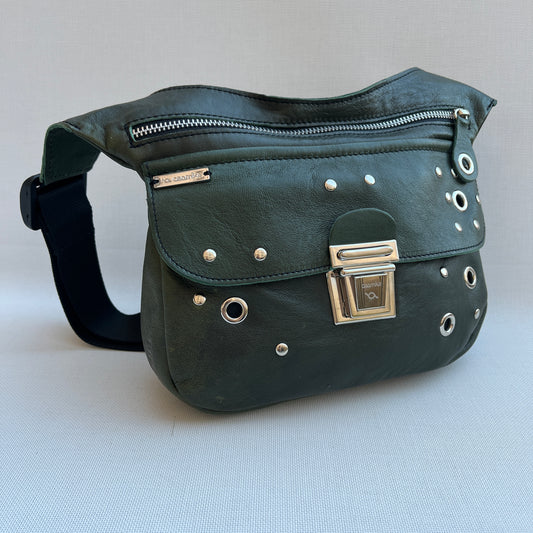 Premium Green &amp; Silver BioCuir® natural leather Unique Piece No. 12873