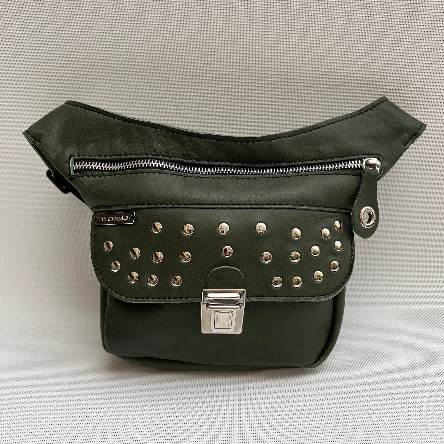 Mini Premium Green &amp; Silver BioCuir® natural leather Exclusive Piece No. 11250