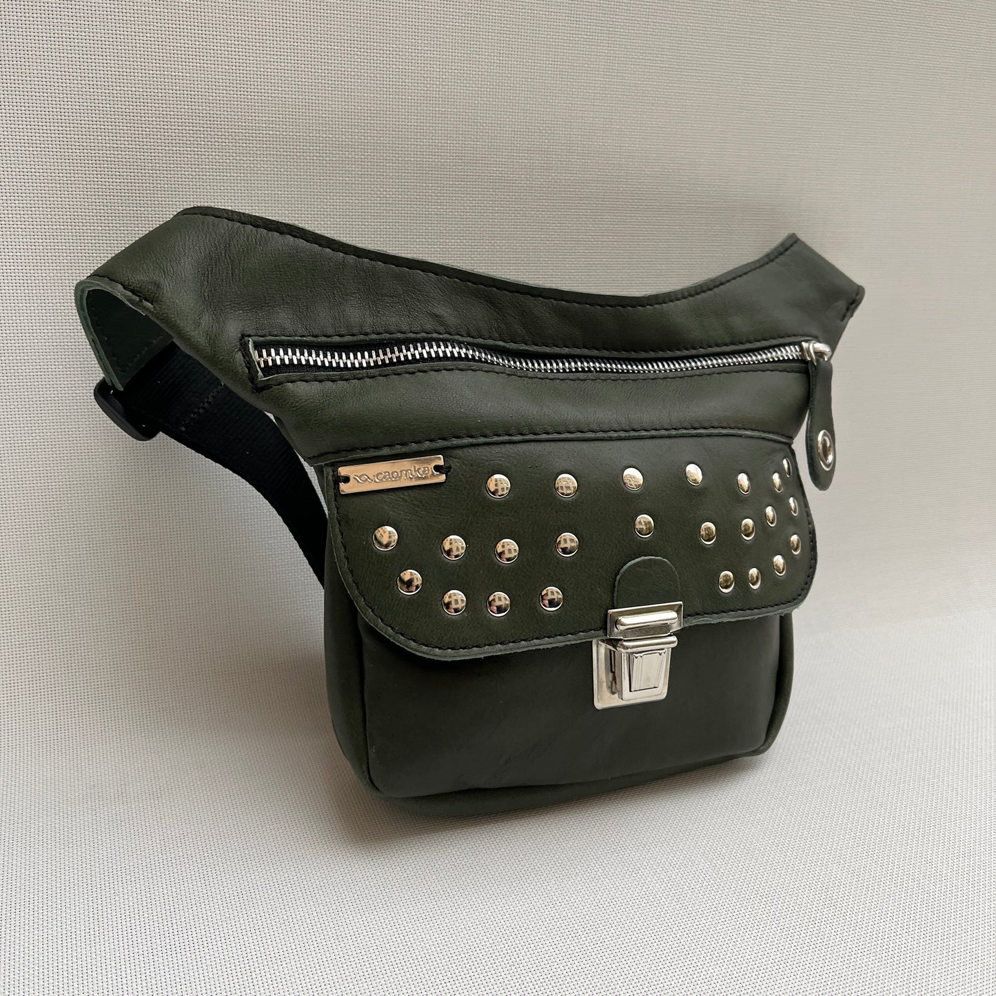 Mini Premium Green &amp; Silver BioCuir® natural leather Exclusive Piece No. 11250