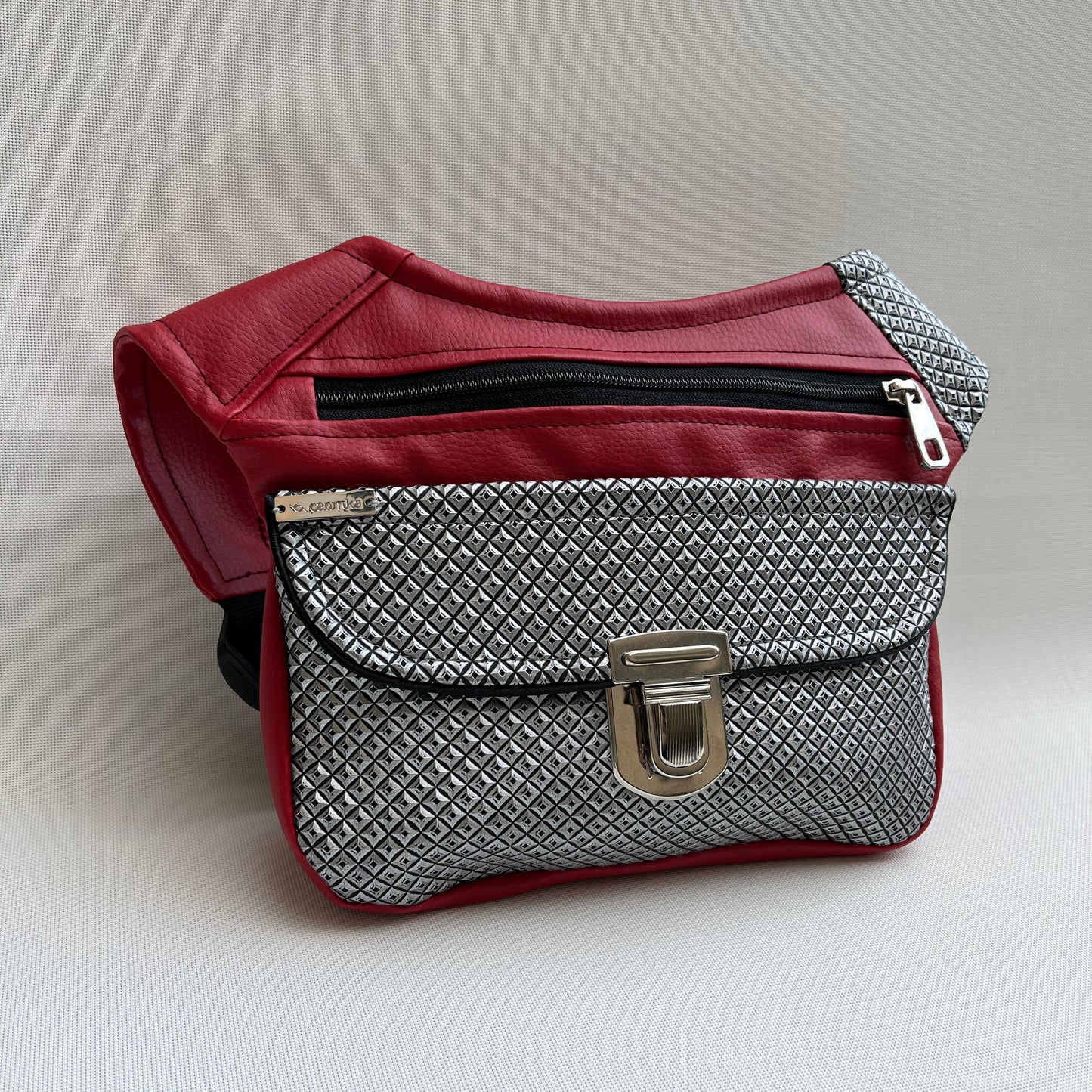 Special Red &amp; Silver Punk Vegan Leather Unique Piece No. 11327