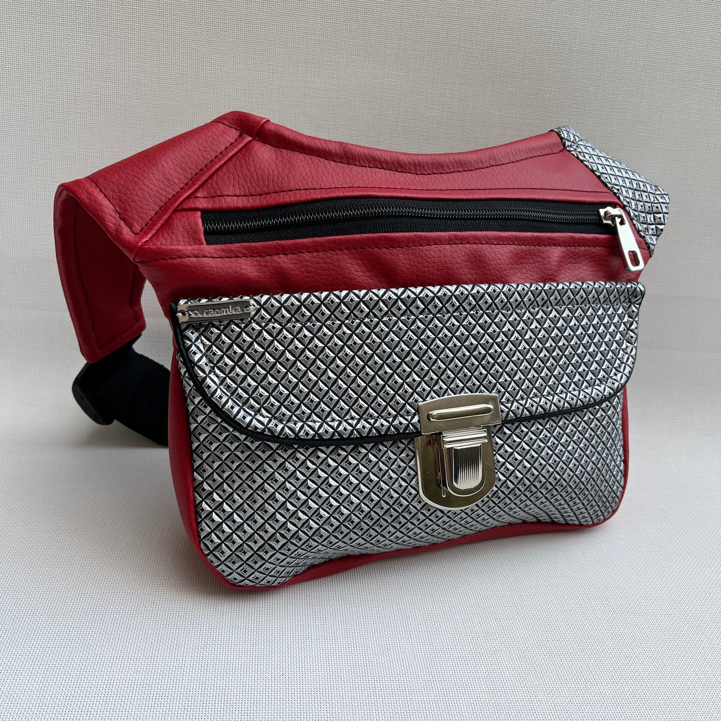 Special Red &amp; Silver Punk Vegan Leather Unique Piece No. 11327