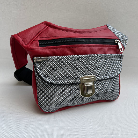 Special Red &amp; Silver Punk Vegan Leather Unique Piece No. 11327