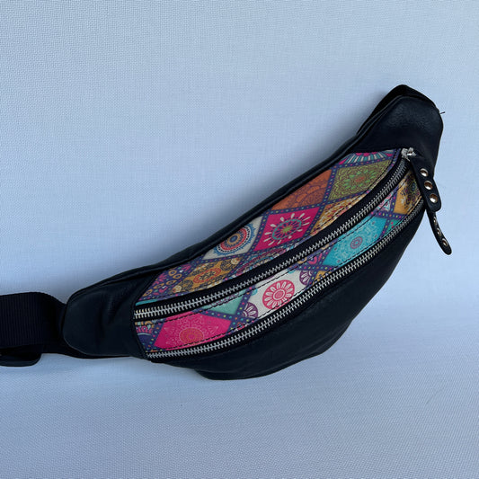 Retro Chic Special Black Mandalas BioCuir® natural leather Unique Piece No. 12236