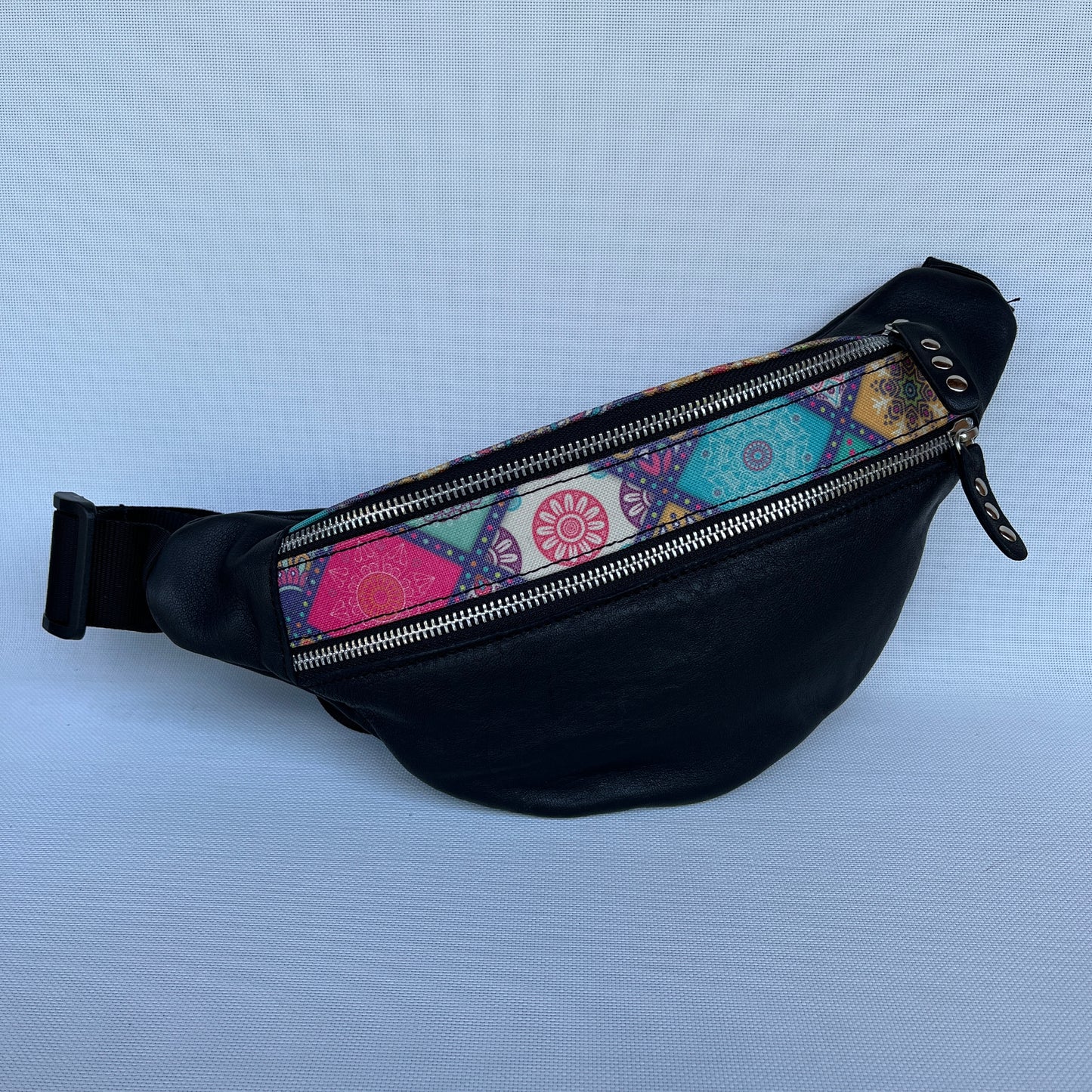Retro Chic Special Black Mandalas BioCuir® natural leather Unique Piece No. 12236