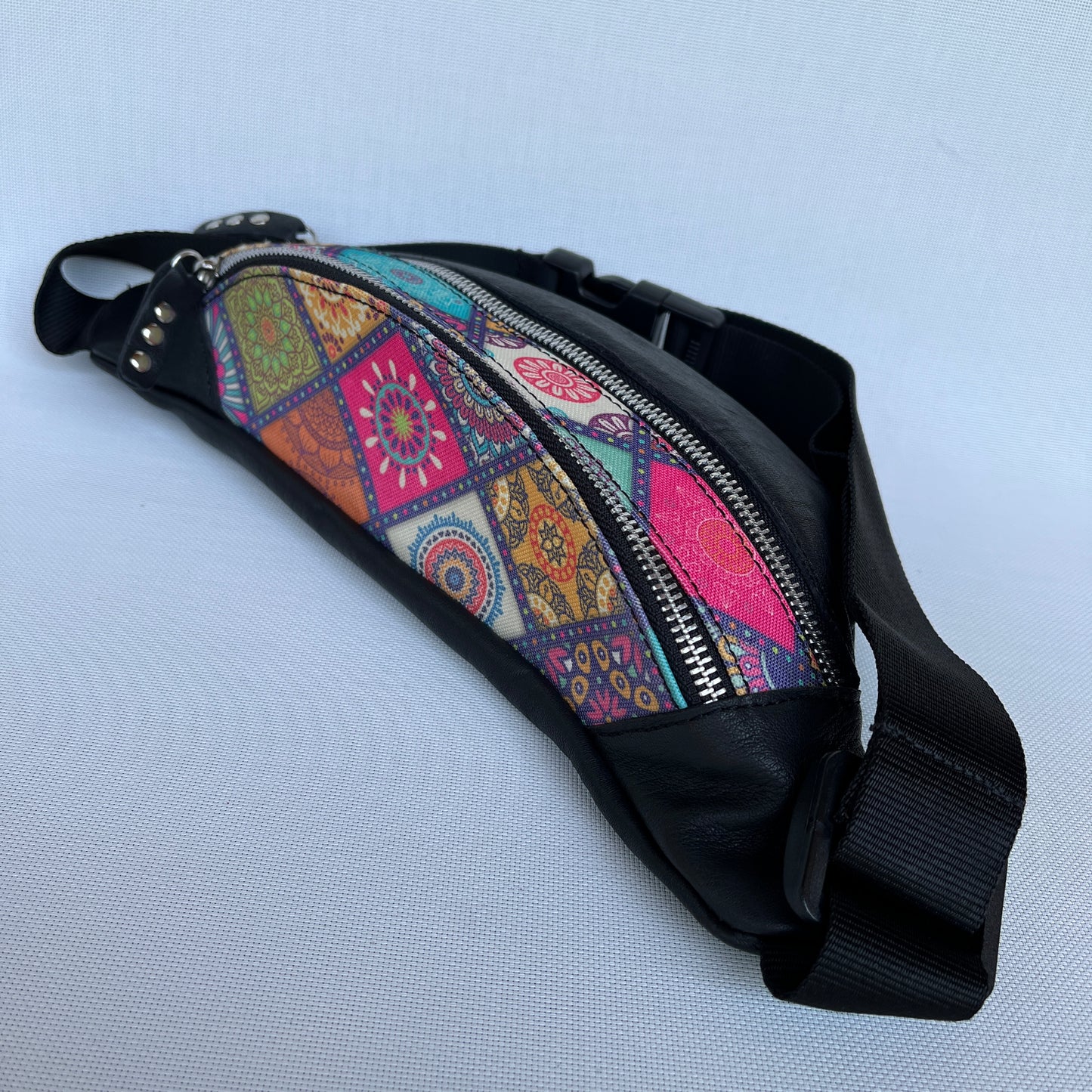 Retro Chic Special Black Mandalas BioCuir® natural leather Unique Piece No. 12236