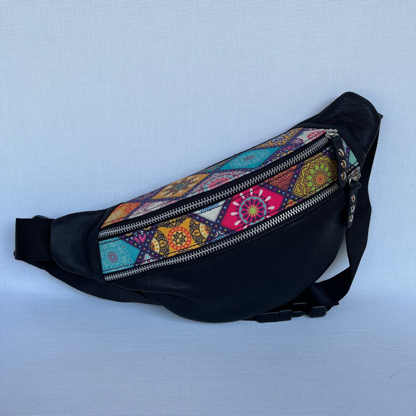 Retro Chic Special Black Mandalas BioCuir® natural leather Unique Piece No. 12260