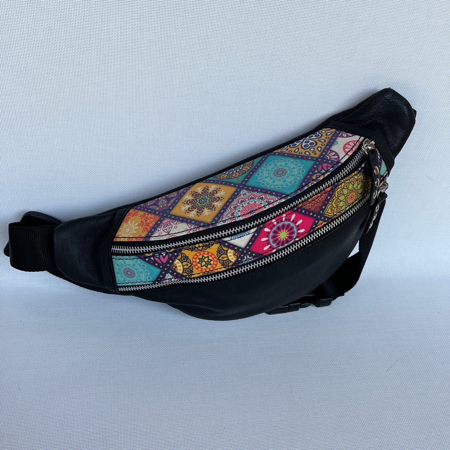 Retro Chic Special Black Mandalas BioCuir® natural leather Unique Piece No. 12260