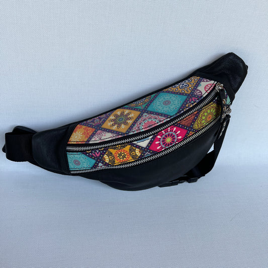 Retro Chic Special Black Mandalas BioCuir® natural leather Unique Piece No. 12260