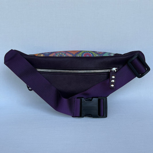 Retro Chic Special Purple Mandalas BioCuir® natural leather Unique Piece No. 12238