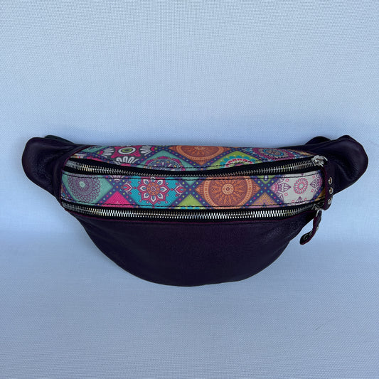 Retro Chic Special Purple Mandalas BioCuir® natural leather Unique Piece No. 12238
