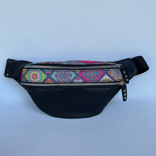 Retro Chic Special Black Mandalas BioCuir® natural leather Unique Piece No. 12270