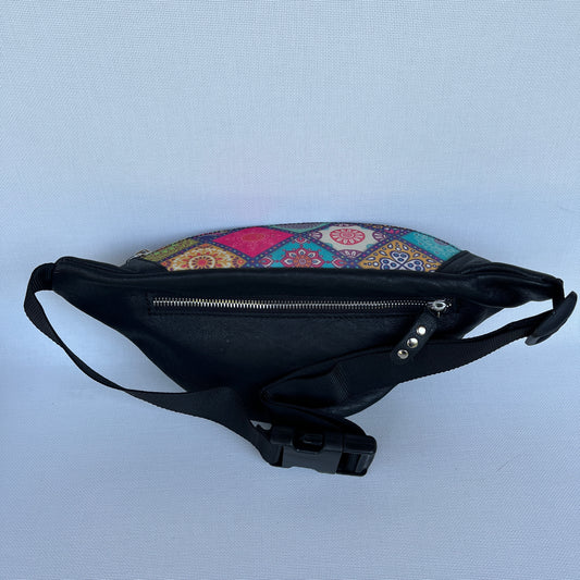 Retro Chic Special Black Mandalas BioCuir® natural leather Unique Piece No. 12270