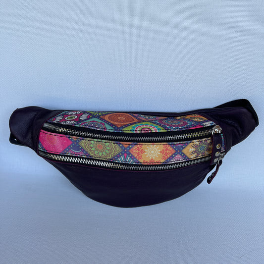 Retro Chic Special Purple Mandalas BioCuir® natural leather Unique Piece No. 12229