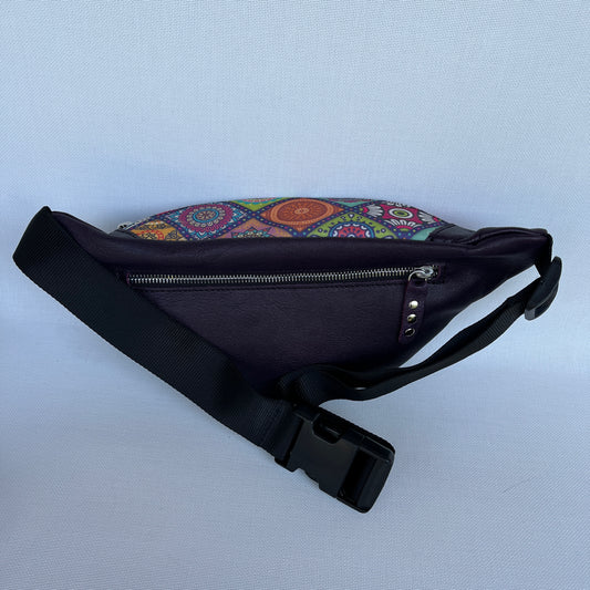 Retro Chic Special Purple Mandalas BioCuir® natural leather Unique Piece No. 12229