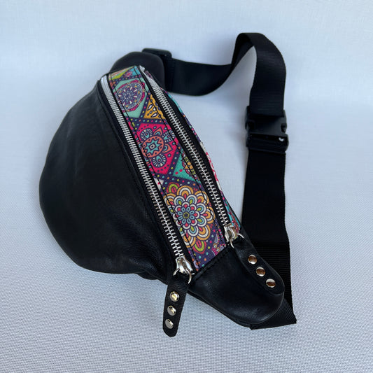 Retro Chic Special Black Mandalas BioCuir® natural leather Unique Piece No. 12276