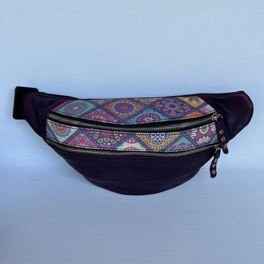 Retro Chic Special Purple Mandalas BioCuir® natural leather Unique Piece No. 12230