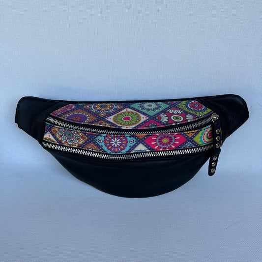 Retro Chic Special Black Mandalas BioCuir® natural leather Unique Piece No. 12228