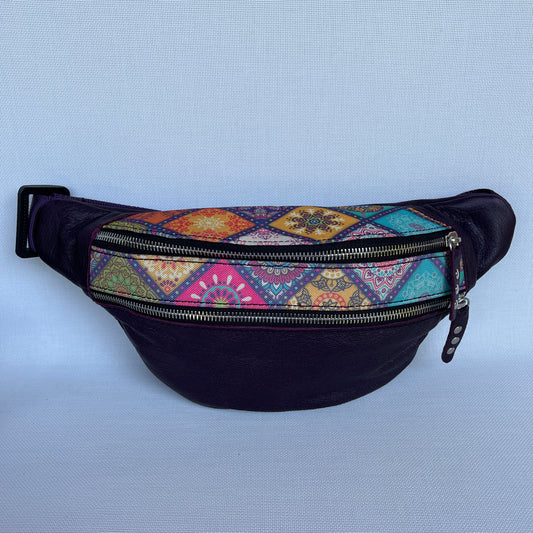 Retro Chic Special Purple Mandalas BioCuir® natural leather Unique Piece No. 12239