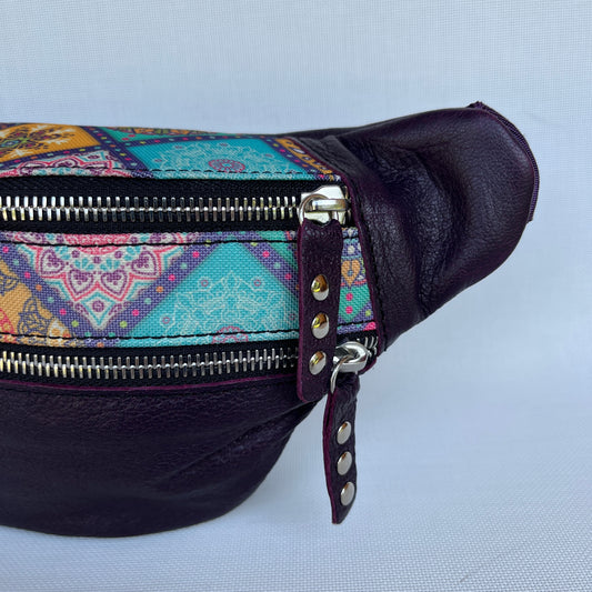 Retro Chic Special Purple Mandalas BioCuir® natural leather Unique Piece No. 12239