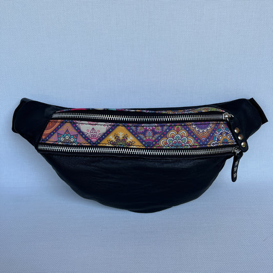 Retro Chic Special Black Mandalas BioCuir® natural leather Unique Piece No. 12237