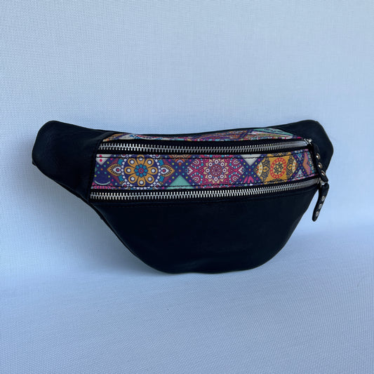 Retro Chic Special Black Mandalas BioCuir® natural leather Unique Piece No. 12253