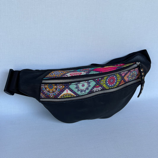 Retro Chic Special Black Mandalas BioCuir® natural leather Unique Piece No. 12223