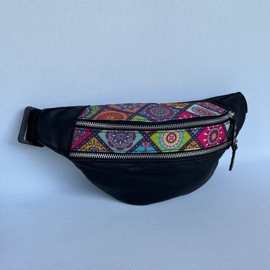 Retro Chic Special Black Mandalas BioCuir® natural leather Unique Piece No. 12284