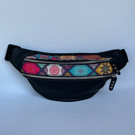 Retro Chic Special Black Mandalas BioCuir® natural leather Unique Piece No. 12226
