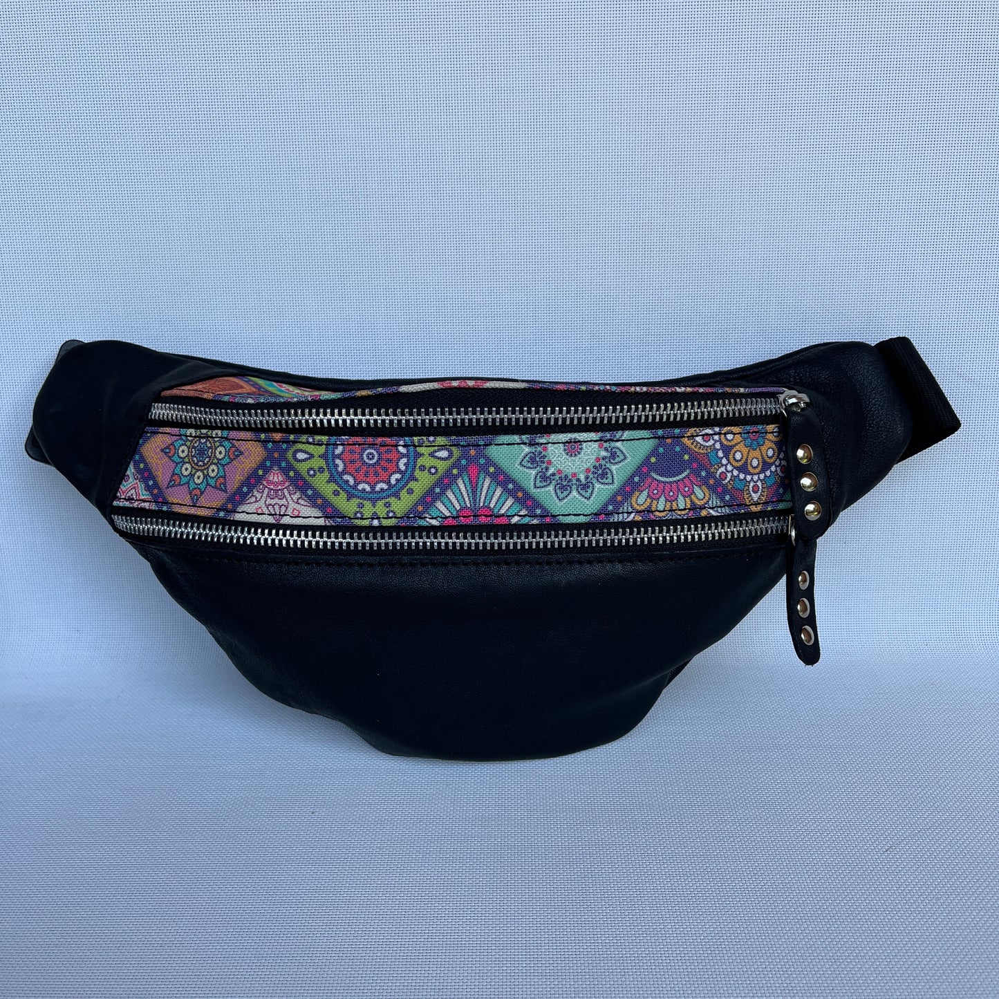 Retro Chic Special Black Mandalas BioCuir® natural leather Unique Piece No. 12227