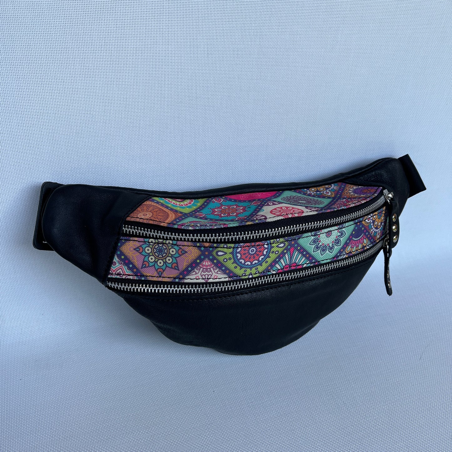 Retro Chic Special Black Mandalas BioCuir® natural leather Unique Piece No. 12227