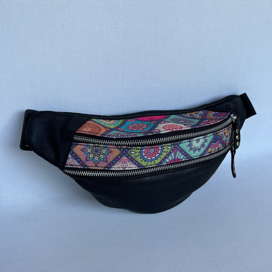 Retro Chic Special Black Mandalas BioCuir® natural leather Unique Piece No. 12227