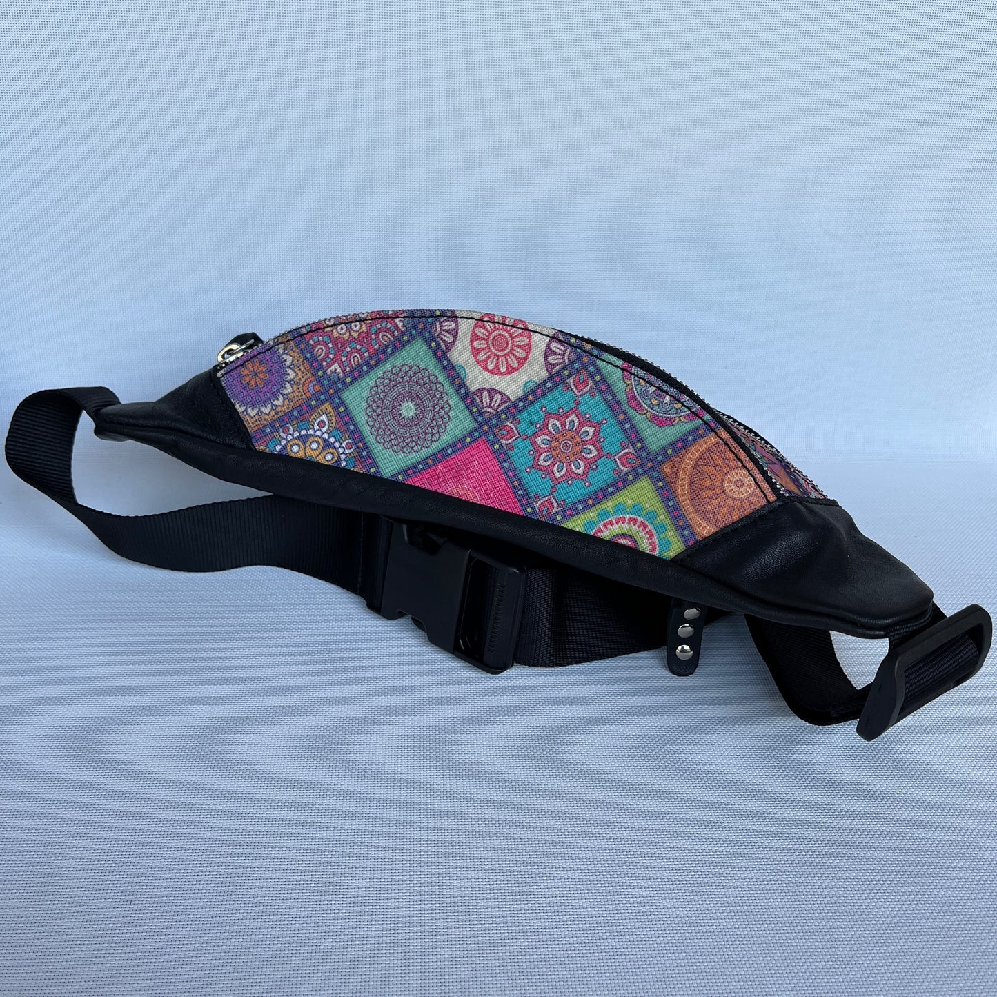 Retro Chic Special Black Mandalas BioCuir® natural leather Unique Piece No. 12227