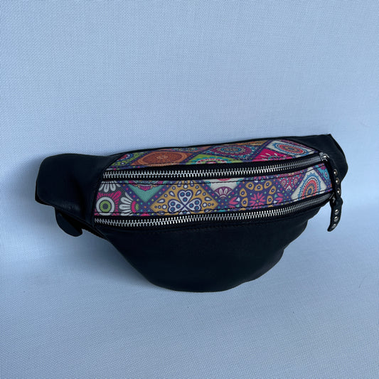 Retro Chic Special Black Mandalas BioCuir® natural leather Unique Piece No. 12315