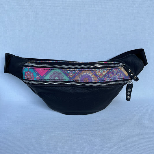 Retro Chic Special Black Mandalas BioCuir® natural leather Unique Piece No. 12343
