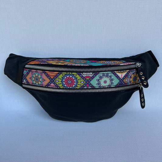 Retro Chic Special Black Mandalas BioCuir® natural leather Unique Piece No. 12252