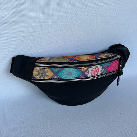 Retro Chic Special Black Mandalas BioCuir® natural leather Unique Piece No. 12302