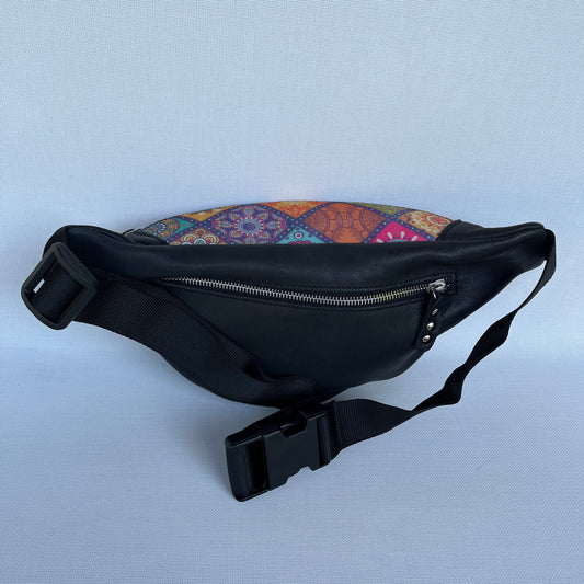 Retro Chic Special Black Mandalas BioCuir® natural leather Unique Piece No. 12302