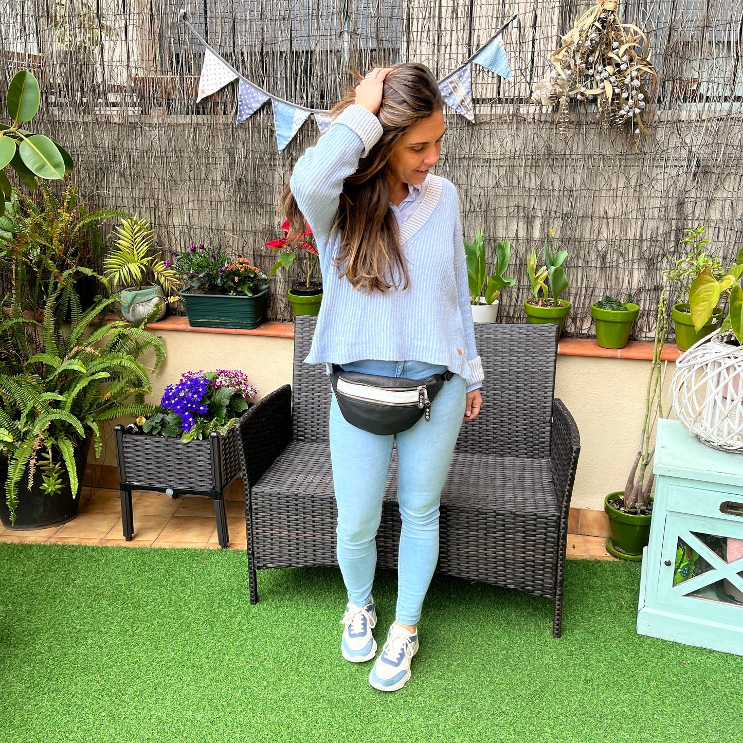 Retro Chic Black and White BioCuir® Natural Leather Exclusive Piece No. 11363