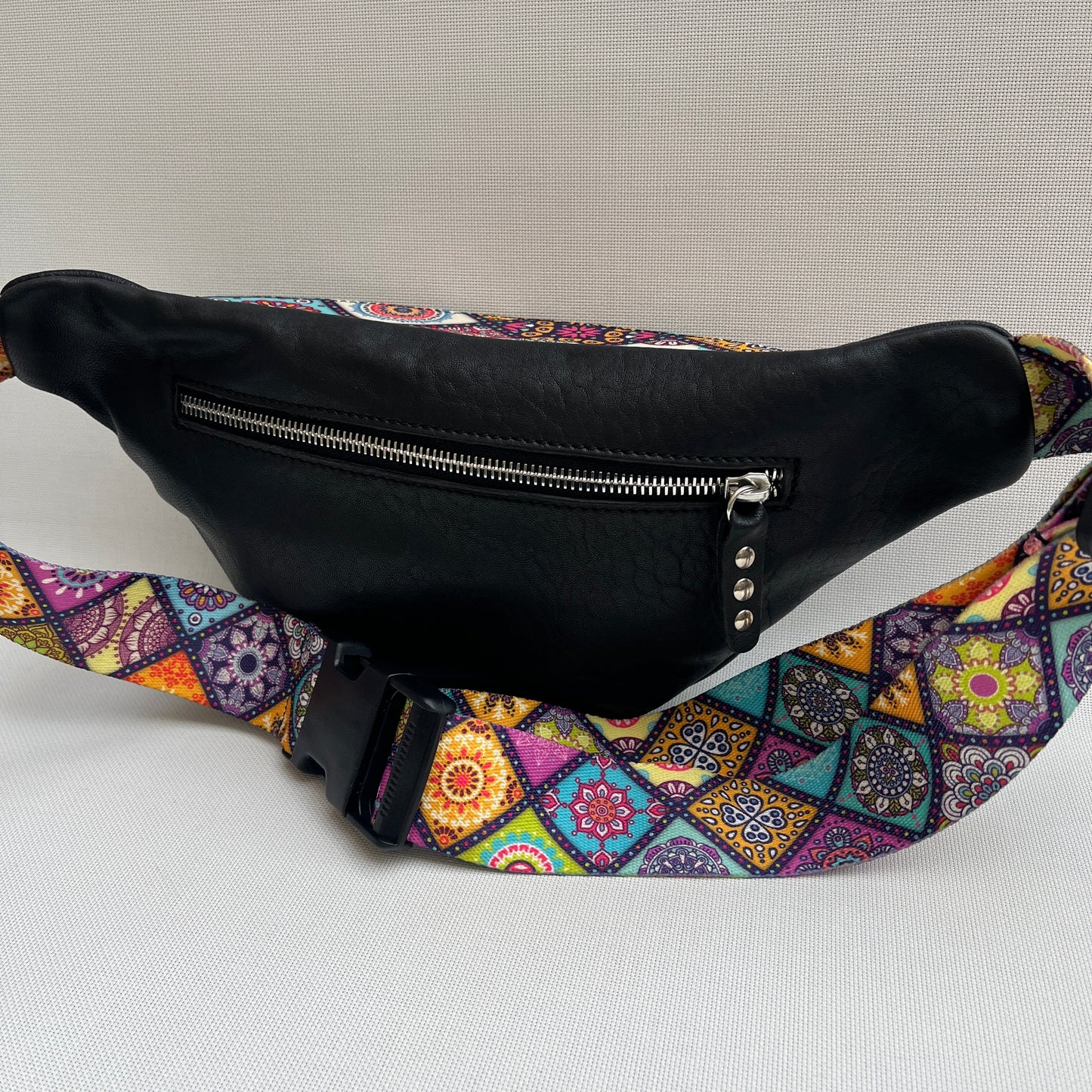 Retro Chic Special Black Mandalas BioCuir® natural leather Unique Piece No. 13014