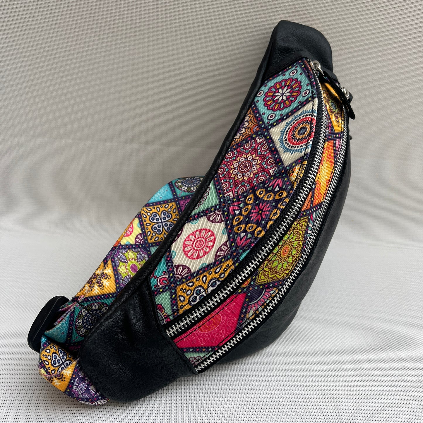 Retro Chic Special Black Mandalas BioCuir® natural leather Unique Piece No. 13014