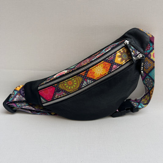 Retro Chic Special Black Mandalas BioCuir® natural leather Unique Piece No. 13014